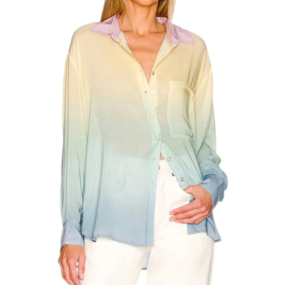 BB Dakota by Steve Madden Pastel Ombre Button Down Shirt S Oversized Tunic‎ Top
